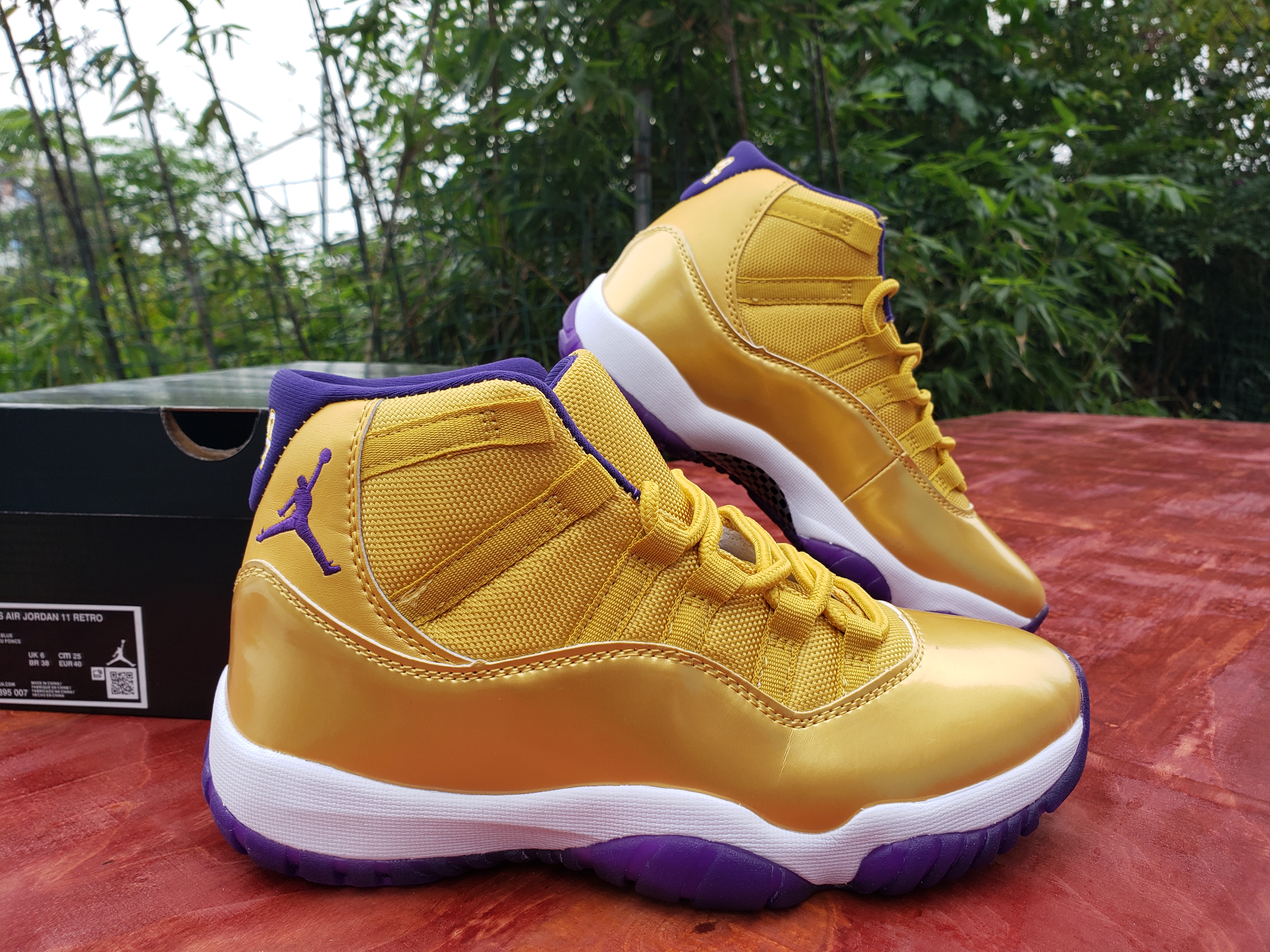 New Air Jordan 11 Retro High Gold Purple Basketball Shoes - Click Image to Close